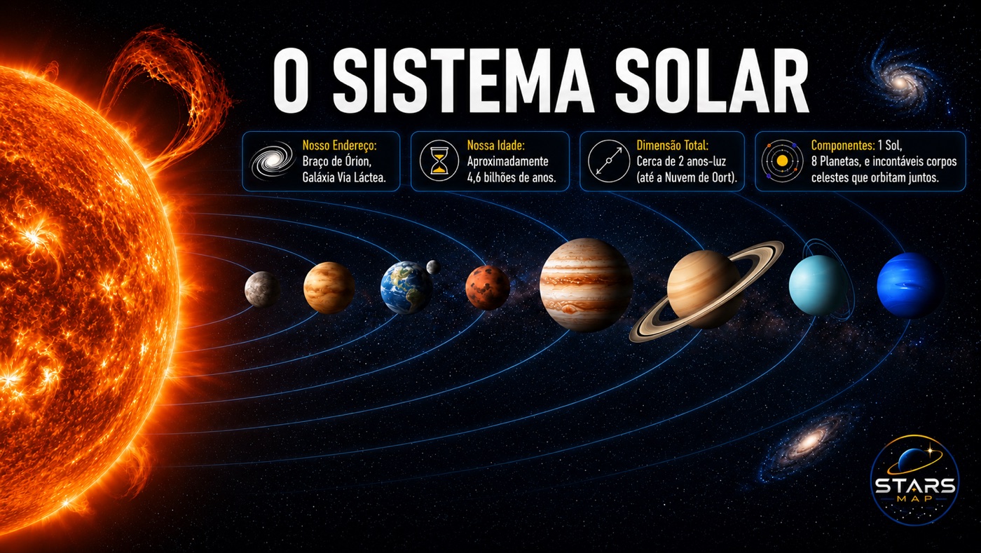 Página do atlas com visão geral do Sistema Solar